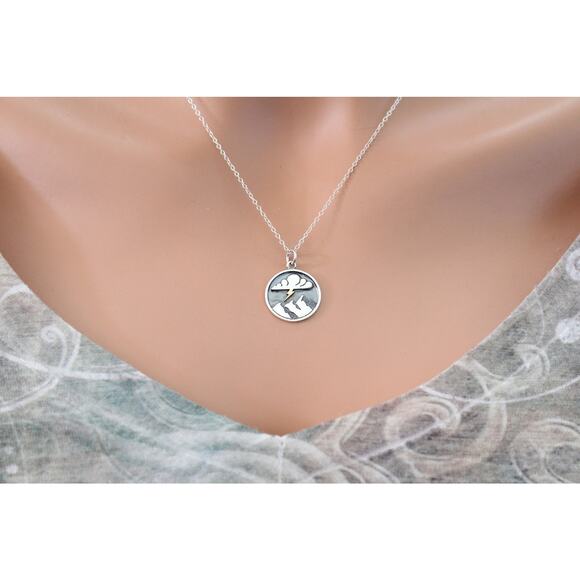 Sterling Silver Mountain Charm with Bronze Lightning Pendant Necklace - Picture 3 of 6